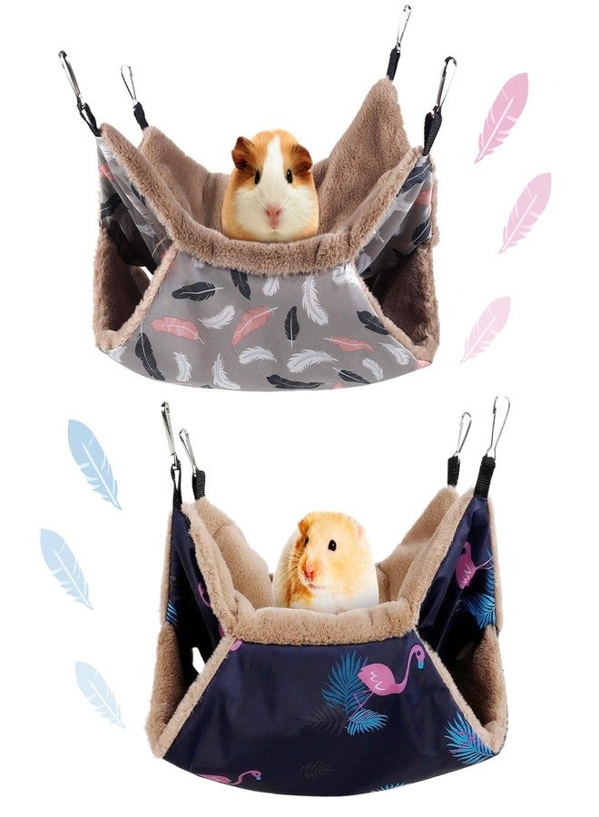 LYART 2 Pieces Guinea Pig Rat Ferret Hammocks and Warm Beds for Small Animals Pet, Squirrel Rat Ferret Cage Accessories and Toys for Sugar Glider Guinea Pig Hamster (1.Flamingo+Feather) - Image 1